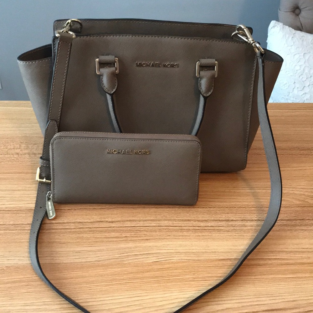 Michael Kors leather satchel purse with wallet